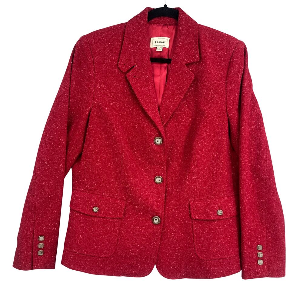 VTG LL Bean Wool Blazer Lg Preppy Jacket Red Tailored Academia Classic Old Money